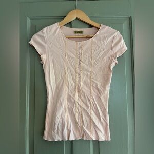 Velvet Pale Pink Short Sleeve Lace-Trim Tee